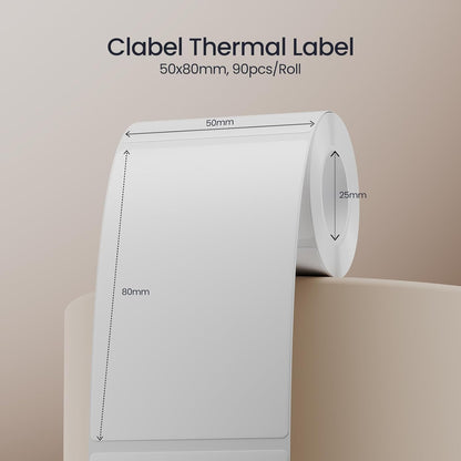 Clabel Printable White Cable Labels 6 Rolls of Thermal Self-Adhesive Paper Labels Tape, 25x78mm (1"x3") 100 Sheets Per Roll, Black Print on White Sticker Tags Durable