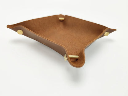 Leather Valet Tray Entryway Catchcall Tray Nightstand Organizer Storage for Wallets Watches Keys Holder Dish Bowl Coins Office Desk Accessory (Antique Brown-Oil Wax Leather).