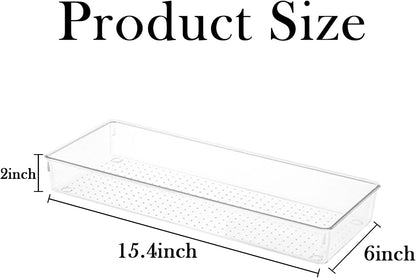 6 Pack Clear Drawer Organizer Trays Plastic Drawer Organizers Set 15 x 6 x 2 Inch Desk Drawer Divider Storage Bins Stackable Drawer Organizer Trays for Dresser Makeup Kitchen Office
