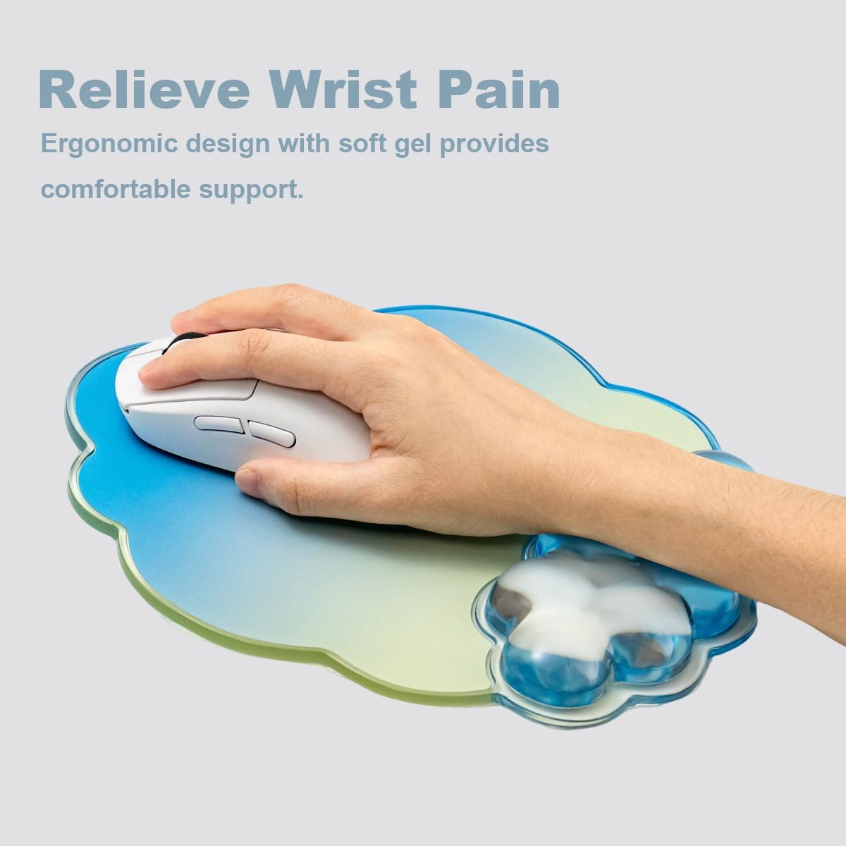 Gel Wrist Rest and Cloud Mouse Pad Support for Keyboard and Mouse - Ergonomic Pink Keyboard Wrist Pad Set for Typing Pain Relief/Computer/Laptop/Gaming/Home/Office (Cloud Shape, Gradient Blue Pink)