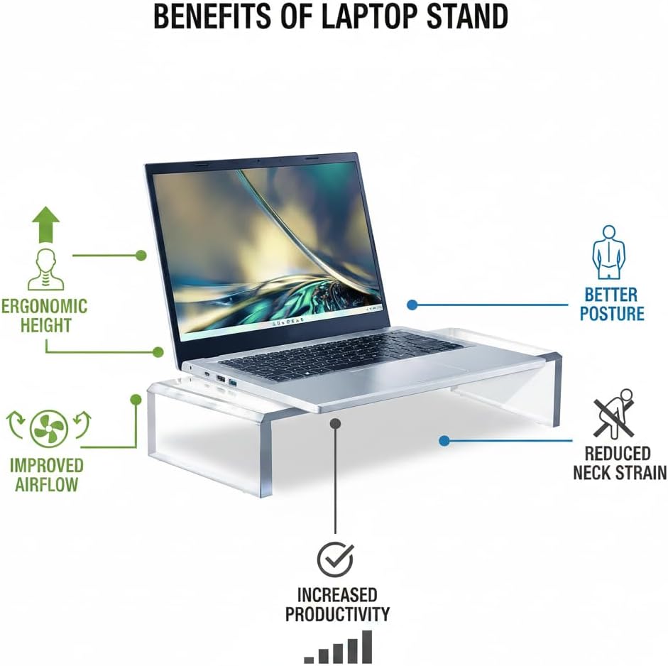 Azar 515360 Acrylic Monitor Stand Riser – Made in USA Laptop stand and Monitor Riser Acrylic Monitor Stand Riser Clear Laptop Stand for Desk Ergonomic Display Riser, Clear (21-Inch-Luxury Handcrafted)