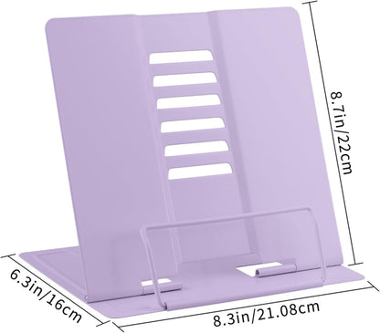 Honagu Metal Desk Book Holder, Hands Free Adjustable Cookbook & Document Holder, Portable Bookstand for Music Books, Textbooks, Recipes, Tablets & iPads (Purple)