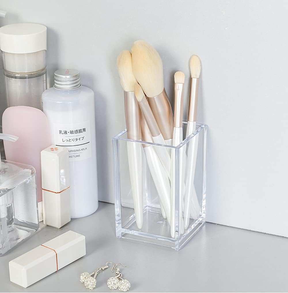 HSYMQ 2 Pack Clear Acrylic Pencil Pen Holder Cup, Makeup Brush Holder Acrylic Desk Accessories