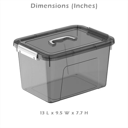 Stackable Plastic Black Storage Bins with Lids 6 Pack, 12 Quart Modular Organizer Boxes with Secure Latches for Closet, Pantry, Office and Small Item Storage