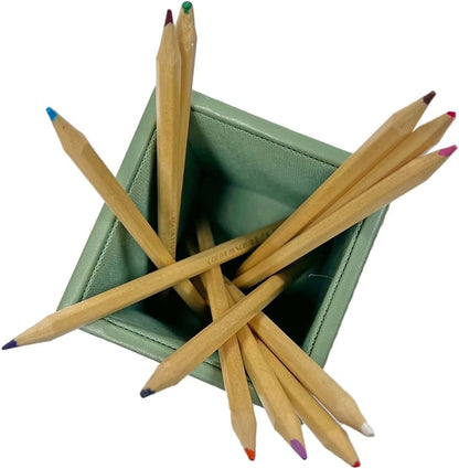 UnionBasic Square Pen Holder, Leather Pencil Cup, Desktop Caddy Stationery Organizer, Beige