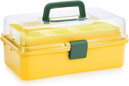 BTSKY 3-Layer Plastic Dividing Storage Box Craft Organizer and Storage with Adjustable Spacers Portable Handled Art Supply Organizer Multipurpose Home Utility Box for Medicine Sewing(Haze Green)