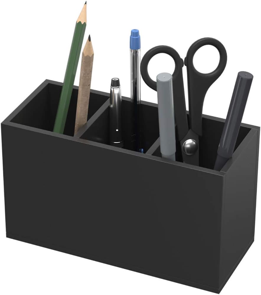 NIUBEE Acrylic Pen Holder 4 Compartments, Clear Pencil Organizer Cup for Countertop Desk Accessory Storage