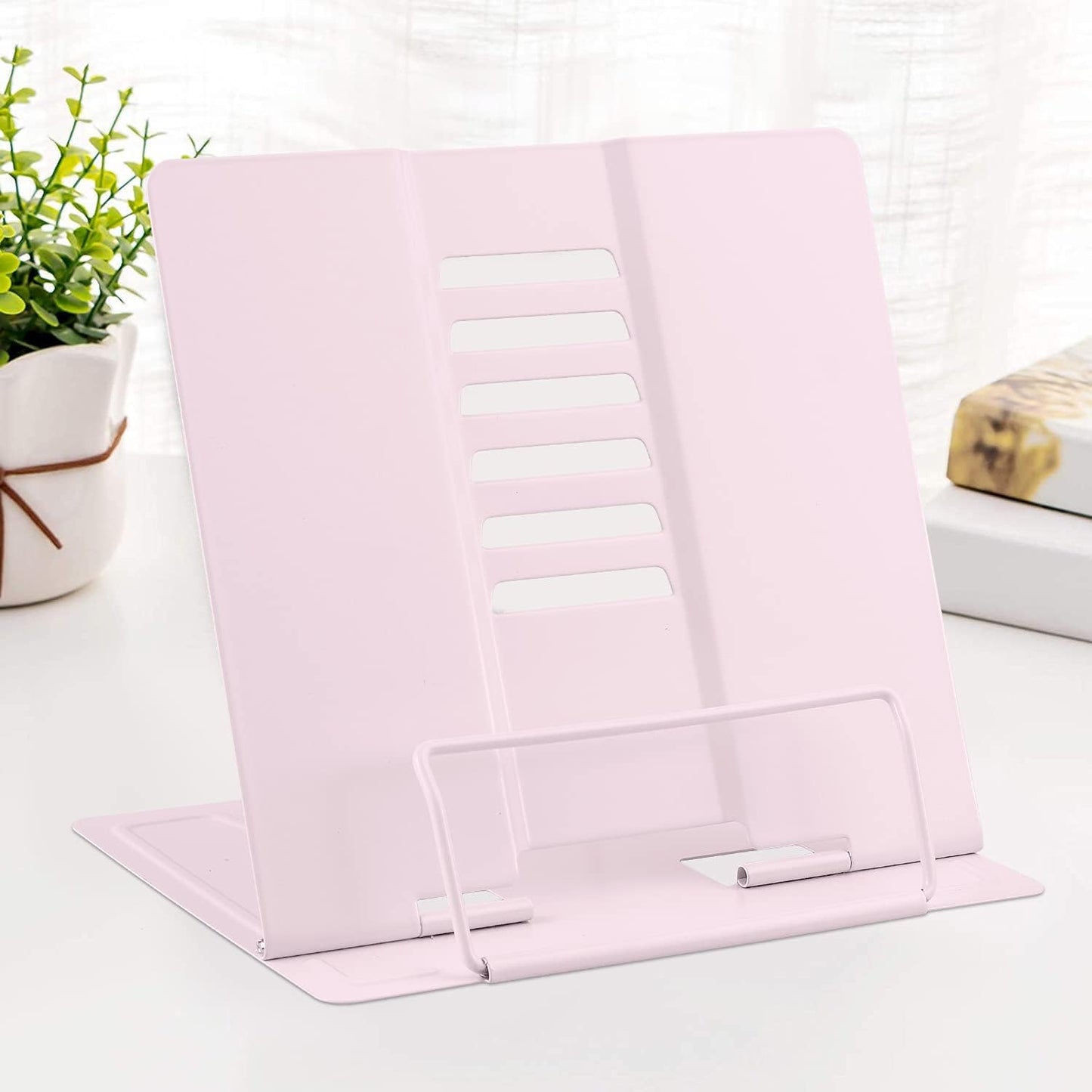 MSDADA Desk Book Stand Metal Reading Rest Book Holder Adjustable Cookbook Documents Holder for Recipes Textbooks Tablet Music Books, Mom Gifts, Gifts for Grandma Mom Mothers Day(Light Purple)