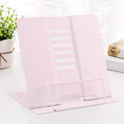 MSDADA Desk Book Stand Metal Reading Rest Book Holder Adjustable Cookbook Documents Holder for Recipes Textbooks Tablet Music Books, Mom Gifts, Gifts for Grandma Mom Mothers Day(Light Purple)