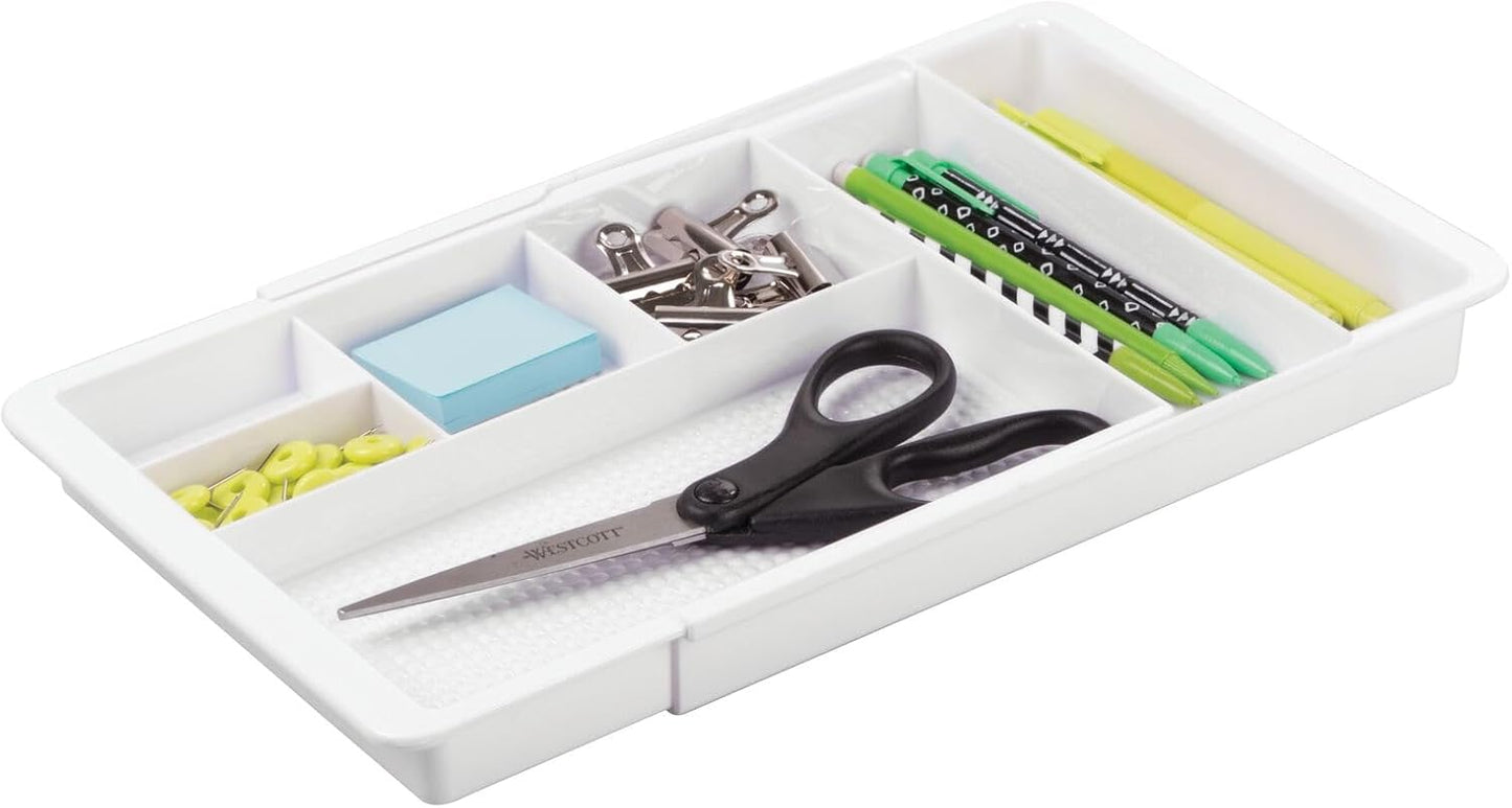 mDesign Expandable Plastic Drawer Organizer and Storage Container for Office Supplies - Gel Pen Pencil, Marker, Stationary, Desk Supply Holder for Drawers and Desktop - Lumiere Collection - Light Gray