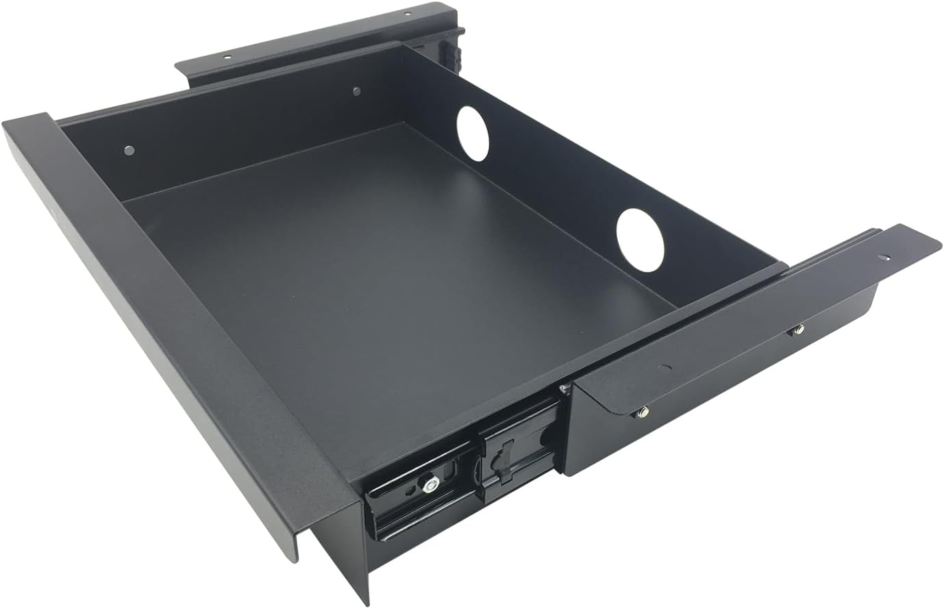 Under Desk Mounted Sliding Pull-Out Drawer for Office Desk W 19.2" x D 13.4" Storage Organizer for Sit Stand Workstation, Metal, Black (Large)