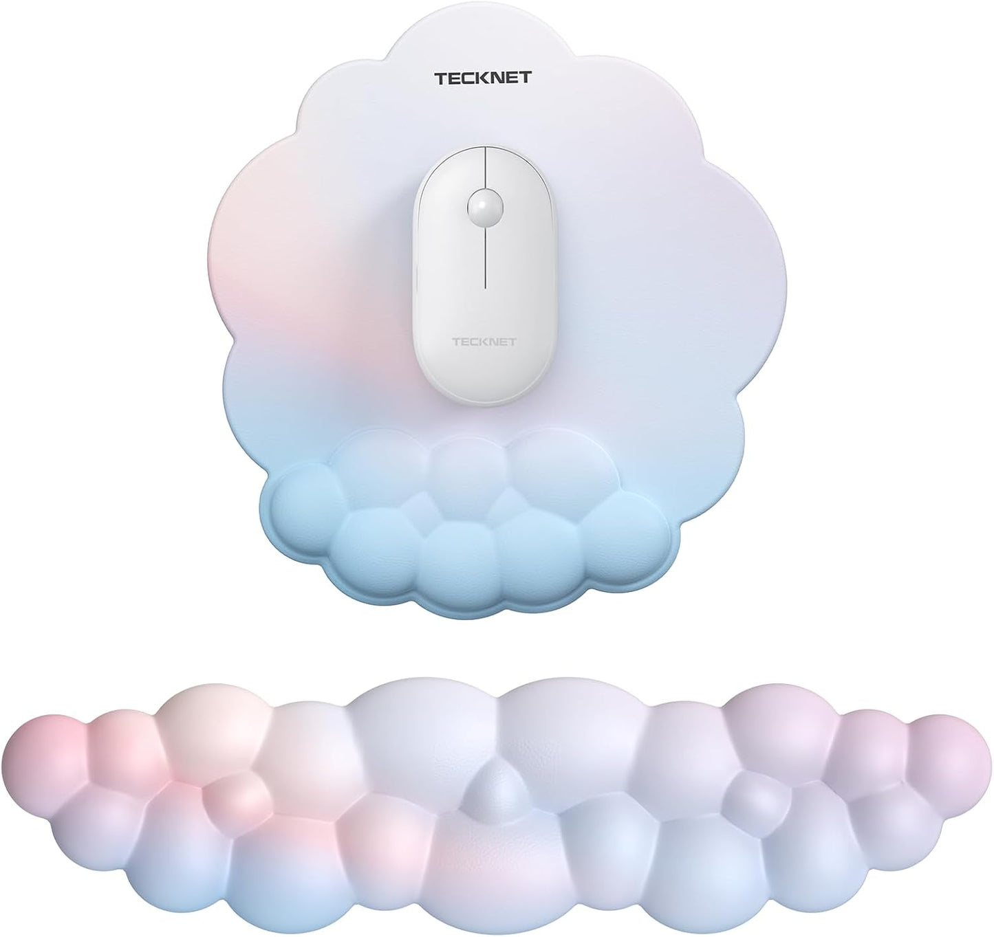 TECKNET Cloud Mouse Pad with Wrist Rest, Ergonomic Cloud Wrist Rest with Non-Slip Base, PU Leather Memory Foam Mouse Pad Wrist Support for Keyboard and Mouse, Pain Relief for Typing, Gaming, White