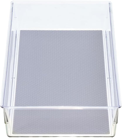 Glad Drawer Organizer Bin, 15x9 - Divided Clear Plastic Storage Tray for Junk Drawers, Kitchen Utensils, Bathroom Vanity, and Organizing Pantry - BPA Free, Food Safe, Non Slip