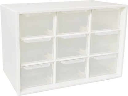 Small Drawer Organizer for Desk, 7.1" x 3.8" x 4.6" Mini Desktop Drawer Organizer with 9 Clear Drawers, Compact Craft & Office Supplies Organizer for Home School (Pink)