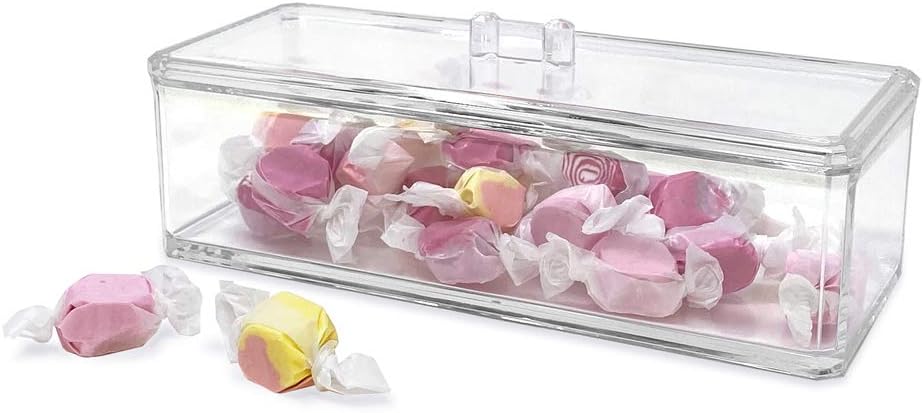 Isaac Jacobs Clear Acrylic Rectangular Stackable Storage Organizer with Lid, Drawer Tray, Multi-Functional Tray, Bathroom, Kitchen, Home, Office, Desk, Drawers
