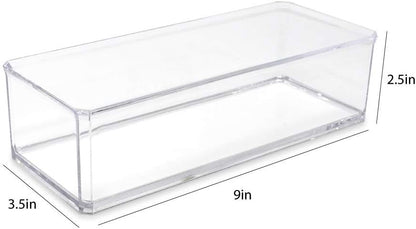 Isaac Jacobs Clear Acrylic Rectangular Stackable Storage Organizer, (9"L x 3.5"W x 2.5"H) Drawer Tray without Lid, Open-Top Organizer, Multi-Functional, Bathroom, Kitchen, Home, Office, Desk, Drawers