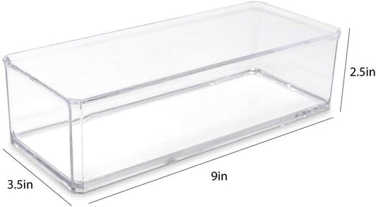 Isaac Jacobs Clear Acrylic Rectangular Stackable Storage Organizer, (9"L x 3.5"W x 2.5"H) Drawer Tray without Lid, Open-Top Organizer, Multi-Functional, Bathroom, Kitchen, Home, Office, Desk, Drawers