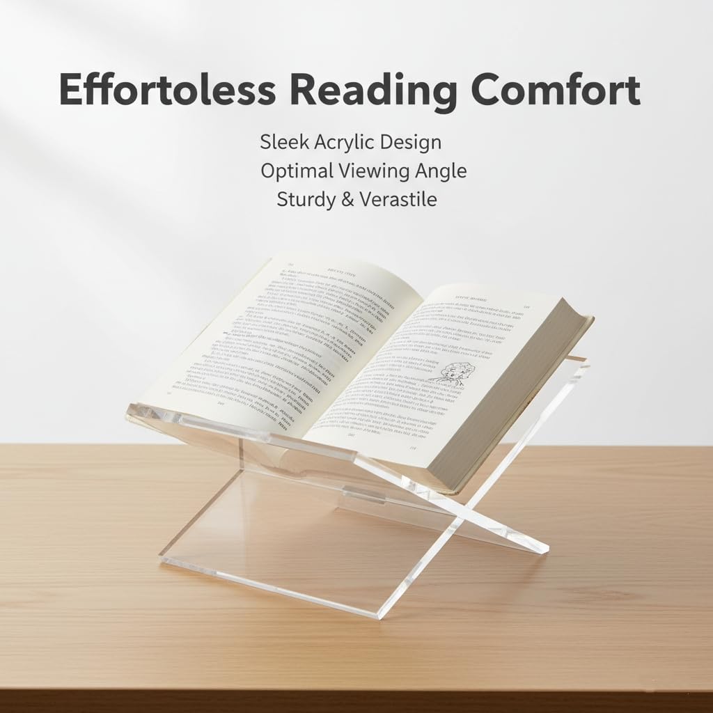 Acrylic Book Stand-Open and Closed Bookstand for Display Stand and Reading Coffee Table-Magazine and Book Holder-for Recipe Cookbooks,Documents,Textbook,Art Books,Bibles,Easel-Home and Office-Black