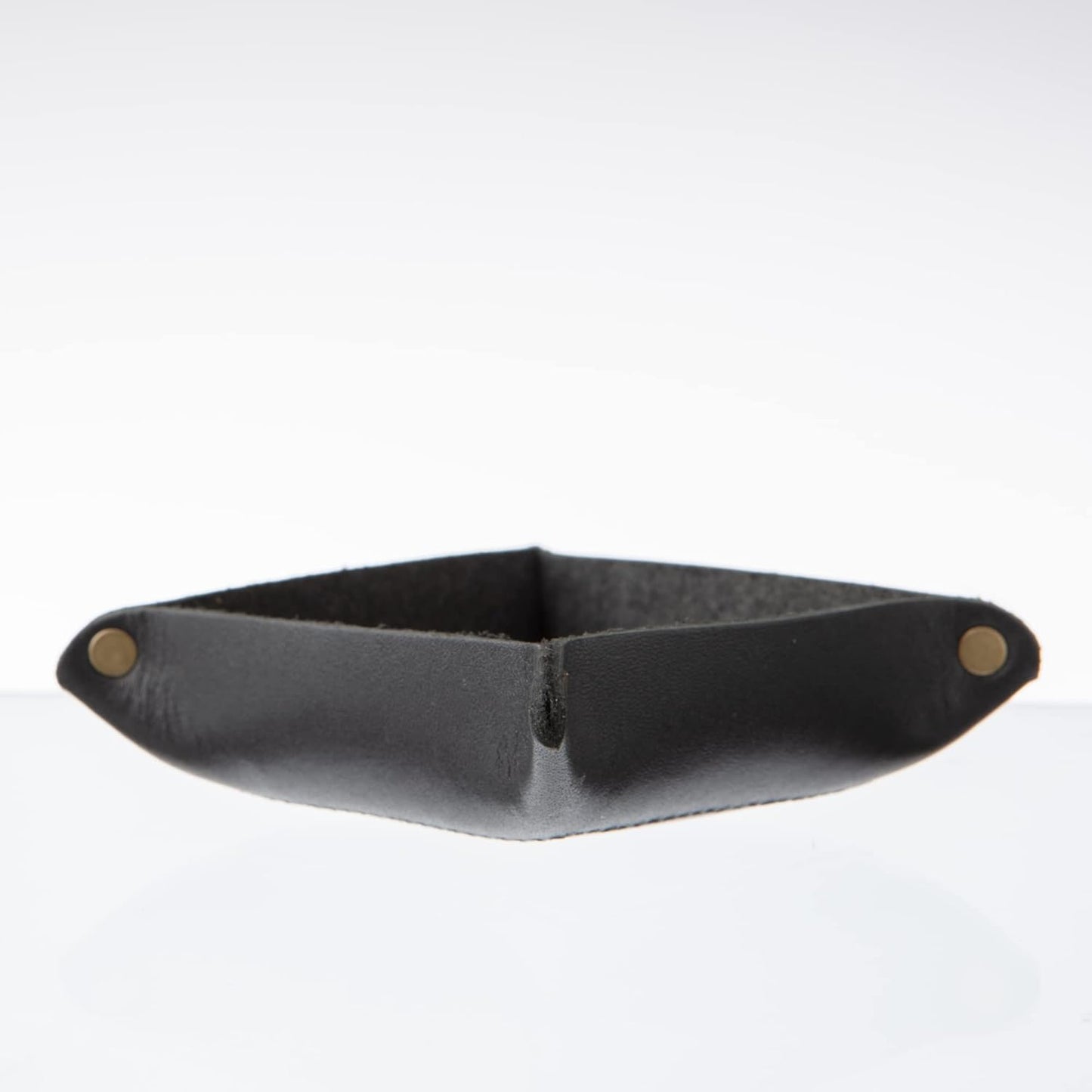 USA Handmade Premium Leather Valet Tray, Folds Flat! Dice Rolling Basket and Organizer with Brass Snaps - Reinforced Base - for Keys, Jewelry, Coin, EDC, Watch Storage Caddy - Black XLarge