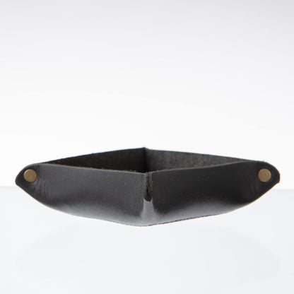 USA Handmade Premium Leather Valet Tray, Folds Flat! Dice Rolling Basket and Organizer with Brass Snaps - Reinforced Base - for Keys, Jewelry, Coin, EDC, Watch Storage Caddy - Black XLarge