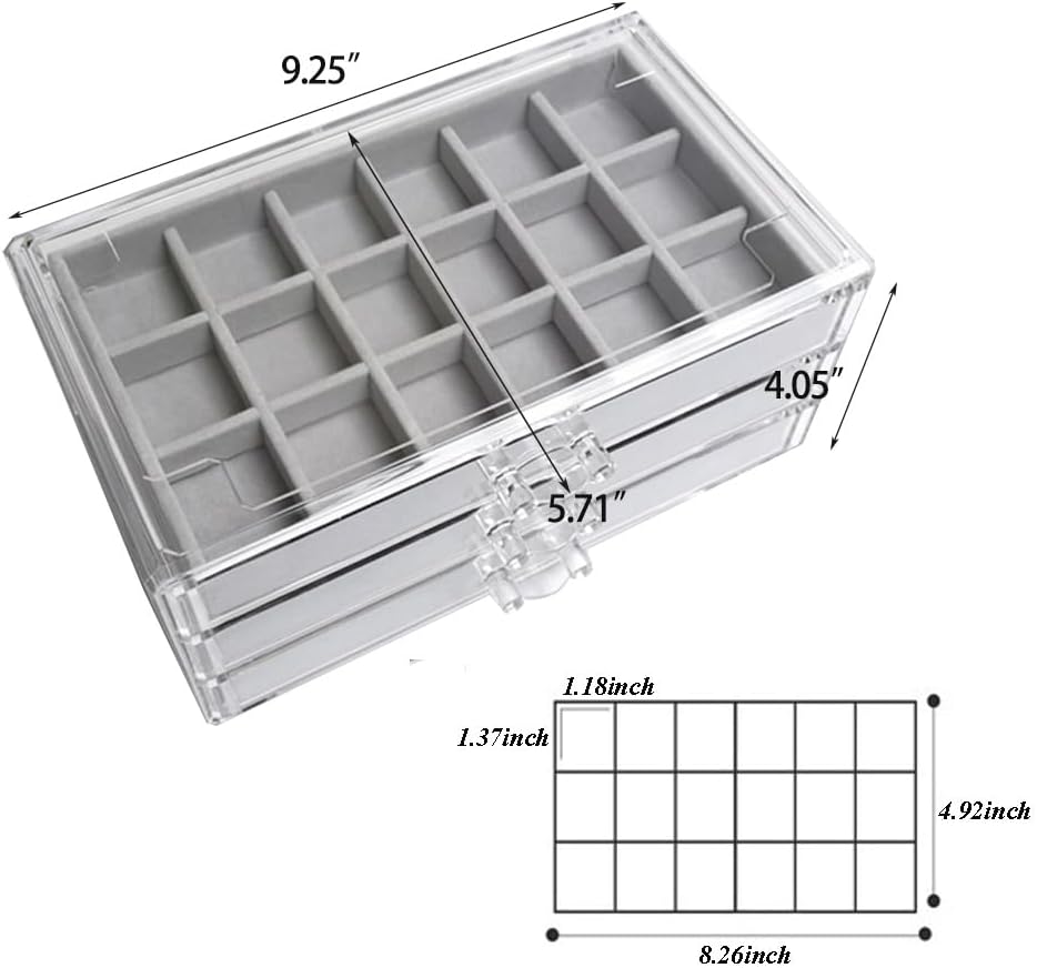 YUFONG Earring Organizer Box Acrylic Jewelry Organizer with 3 Drawers 54 Adjustable Grids Clear Stackable Earring Holder Velvet Trays Ring Display Case for Women Girls (Beige)