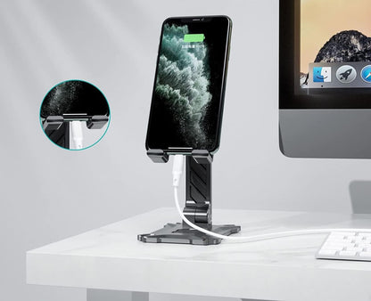 Phone Stand for Desk. Foldable Desktop Mobile Phone Stand with Angle Height Adjustable, Portable Office Cell Phone Holder, Cradle, Dock. Fits All 4.7-13in iPhone/Smartphone/iPad/Tablet.