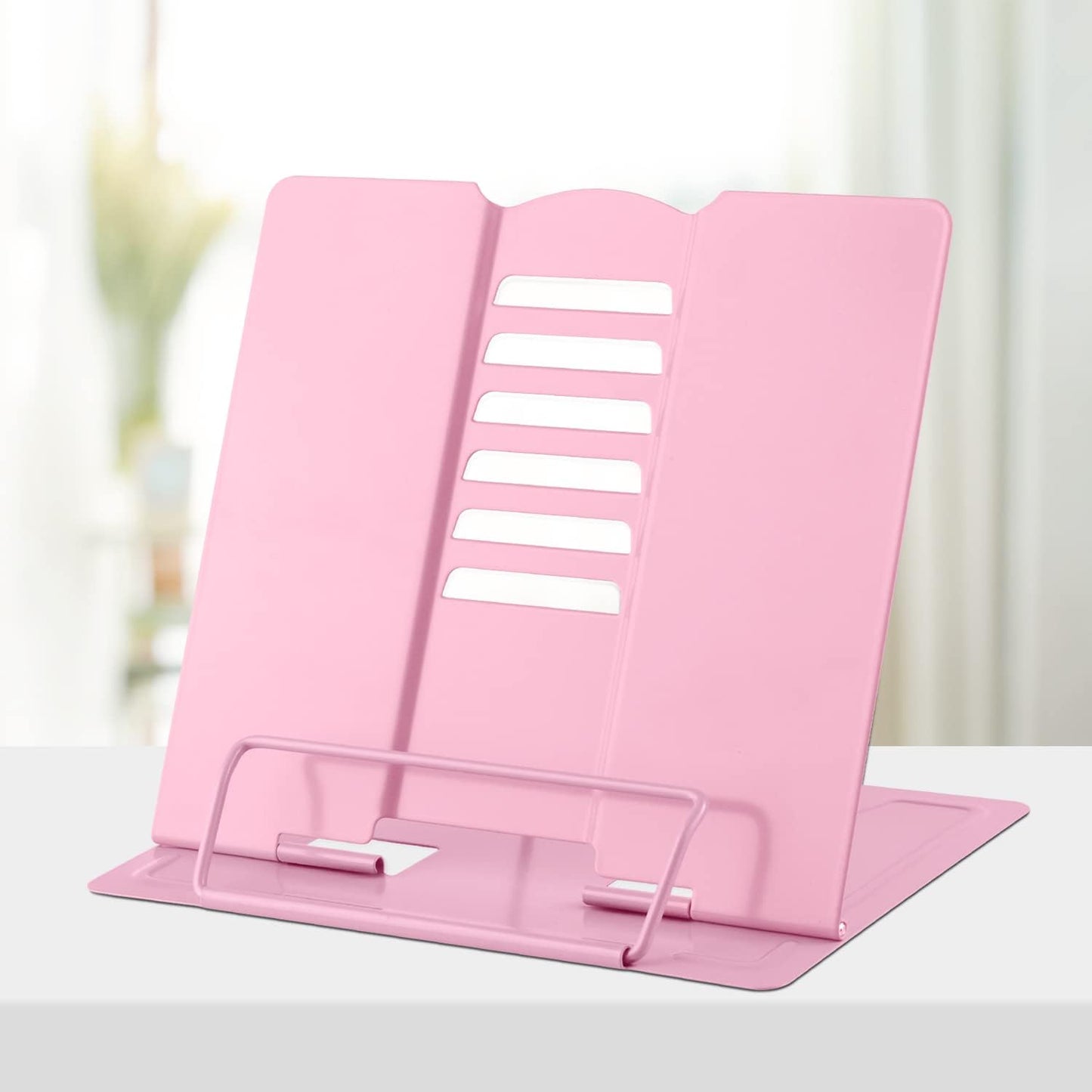 Honagu Metal Desk Book Holder, Hands Free Adjustable Cookbook & Document Holder, Portable Bookstand for Music Books, Textbooks, Recipes, Tablets & iPads (Purple)