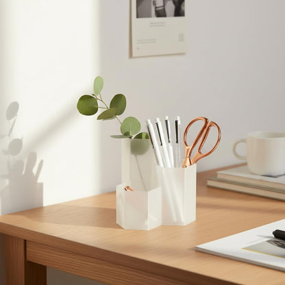 Pencil Organizer Pen Holder for Desk Pens Cup Small Desk Organizer Cute Pen Holder for Office,School and Home (White, 3)