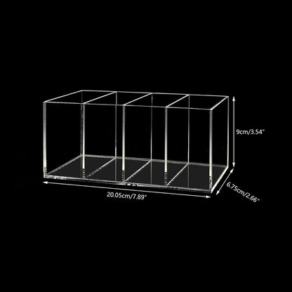 HSYMQ Acrylic Pen Holder 4 Compartments Clear Pencil Holder Organizer Makeup Brush Holder