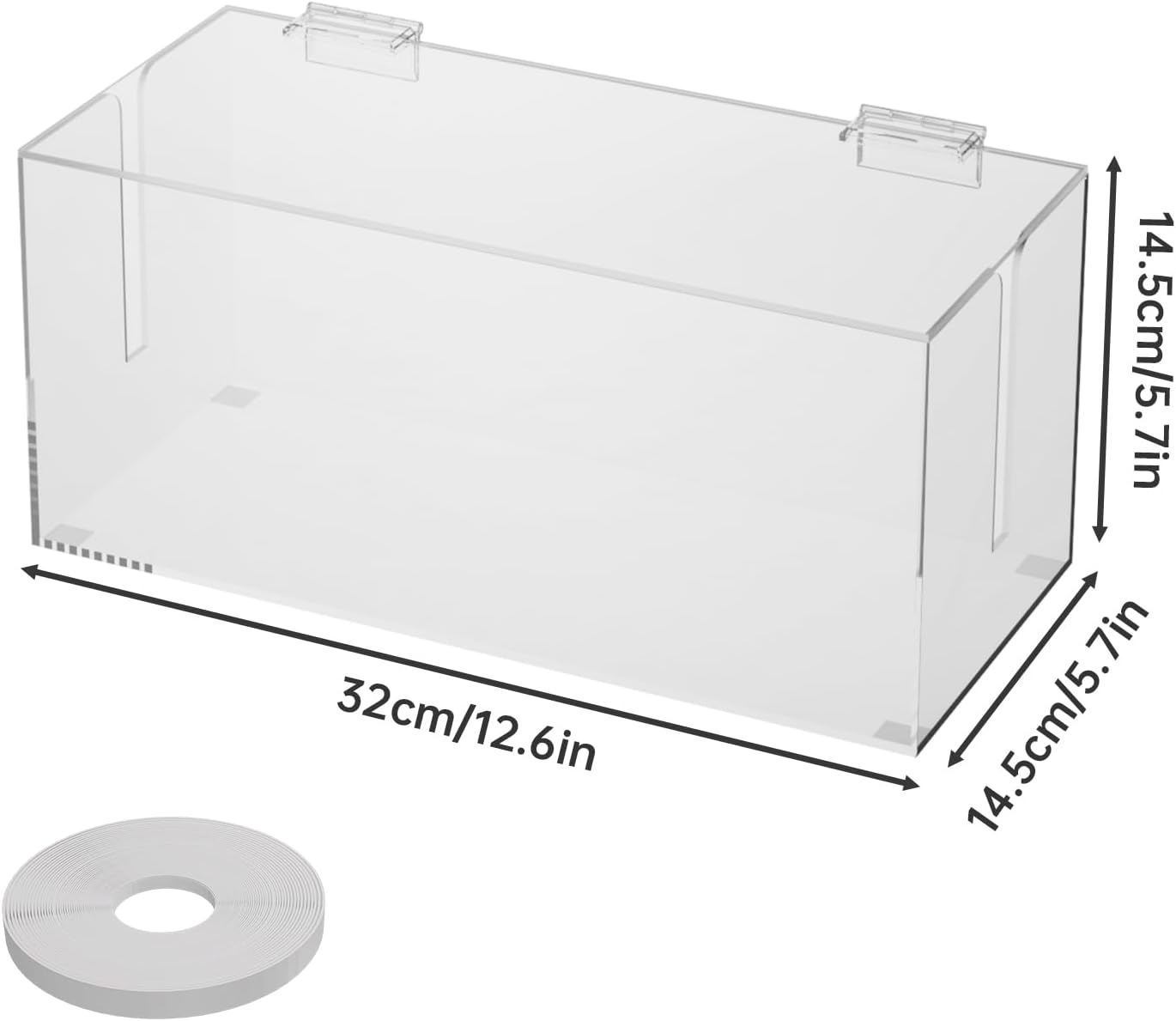 NiHome Large Clear Acrylic Cable Management Box, Power Strip Organizer with Ventilated Cover and Silicone Feet, Includes Reusable Ties, Transparent Cord Hider for Desk and Floor
