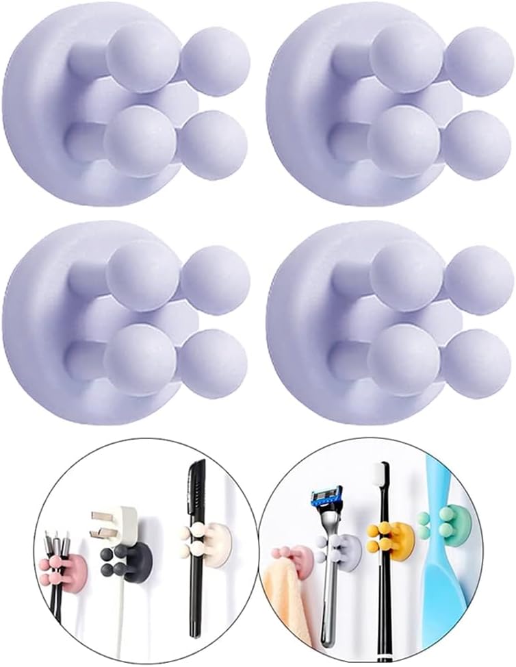 Silicone Toothbrush Holders - 4 Pcs Razor Hooks Adhesive Wall Mounted for Hanging Towel Key Plug Cable, Utility Decor Stick to Dorm Room Essentials Function for Kitchen Bathroom Home Office