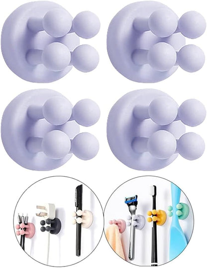 Silicone Toothbrush Holders - 4 Pcs Razor Hooks Adhesive Wall Mounted for Hanging Towel Key Plug Cable, Utility Decor Stick to Dorm Room Essentials Function for Kitchen Bathroom Home Office