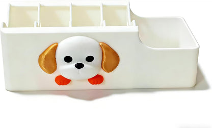 Cable Management Box, Dog Pattern Cord Organizer for Desk, Small Storage Tray for Cables, Chargers, Adapters, Power Strip, Nightstand Organizer, White (6.2 x 3.3 x 2.2 Inch)