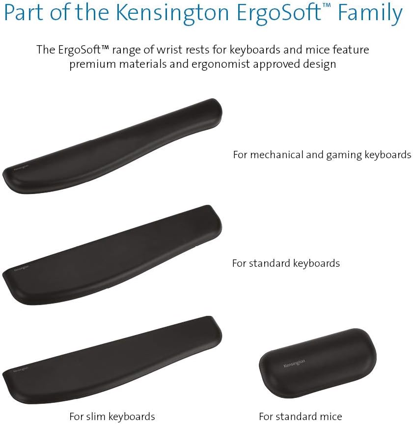 Kensington ErgoSoft Wrist Rest for Slim, Compact Keyboards, Black (K52801WW), 3.9 x 0.4 x 11.1 inches