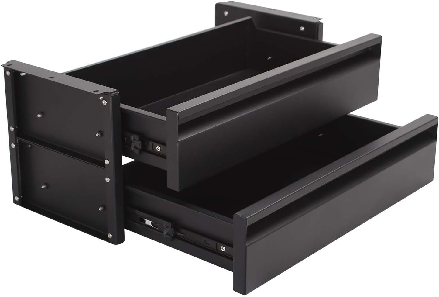 POPMOON 13.8 in Under Desk Drawer For Desk, Pull out Storage Organizer with Slide Extension Mounted Under Flat Wooden Table or Workbench, Carbon Steel Undermount Drawer,Black
