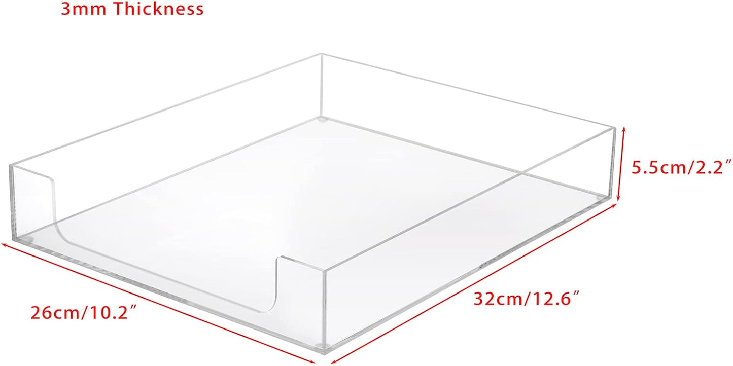 BTSKY 1 Pack Multipurpose A4 File Tray Clear Acrylic Desk Tray Organizer Elegant Letter Size Desk Documents Trays Magazine Files Storage Basket Organizer Bin for Office Cosmetics Bathroom