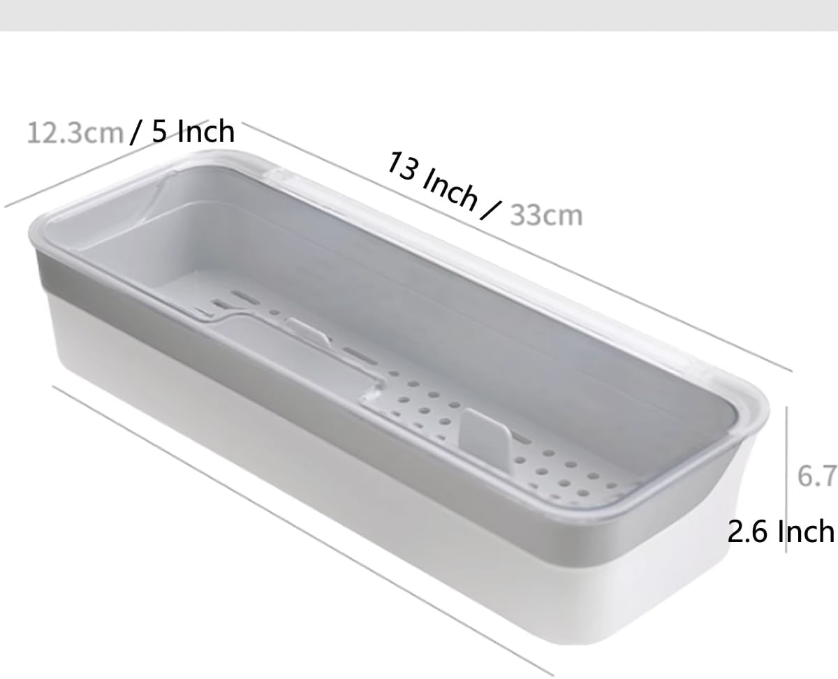 Transparent Flatware Tray Kitchen Drawer Organizer With Lid - Plastic Kitchen Cutlery Tray and Utensil Silverware Storage Container with Cover - Dinnerware Holder for Spoons Forks Knives
