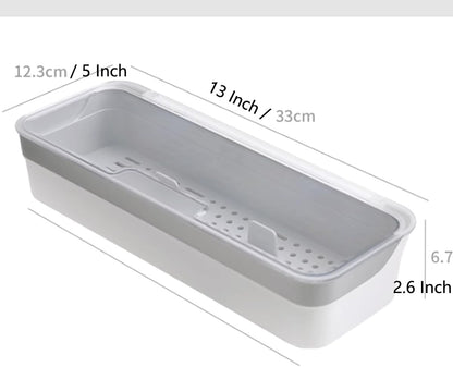 Transparent Flatware Tray Kitchen Drawer Organizer With Lid - Plastic Kitchen Cutlery Tray and Utensil Silverware Storage Container with Cover - Dinnerware Holder for Spoons Forks Knives