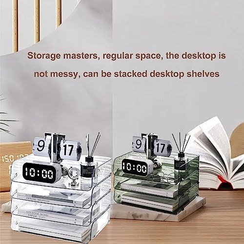 A4 Paper Tray, Minimalist Clear Acrylic Organizer Stackable Letter Tray Office Desk Organiser A4 Paper Filing Trays File Holder for Home Office School, Clear (Green 26.5x33x7.5cm/10.4x13.0x3.0in)