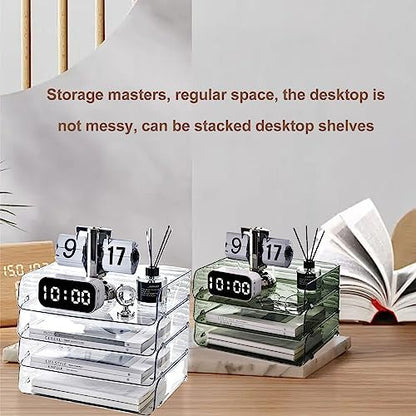 A4 Paper Tray, Minimalist Clear Acrylic Organizer Stackable Letter Tray Office Desk Organiser A4 Paper Filing Trays File Holder for Home Office School, Clear (Green 26.5x33x7.5cm/10.4x13.0x3.0in)