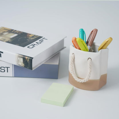 Ceramic Pen Holder, Cute Pen Holder for Desk, Pencil Holder Stand Makeup Brush Holder for School, Home, Office Desk(White Sepia)