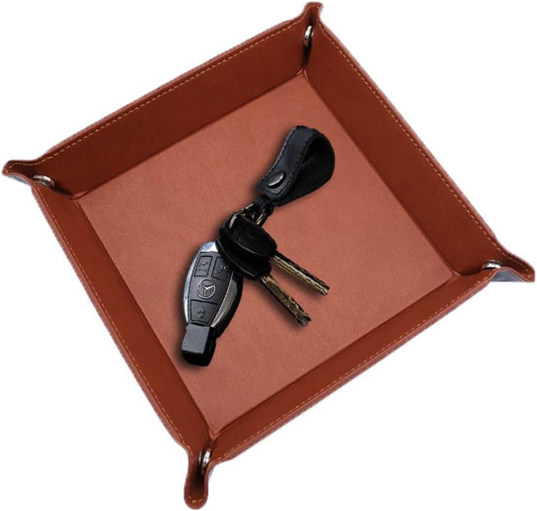 siduater Valet Tray Desktop Storage Organizer, Vegan Leather Catchall Bedside Vanity Tray Nightstand Caddy Holder for Remote Controller, Watch, Keys, Phone, Wallet, Sunglasses, Jewelry - Map