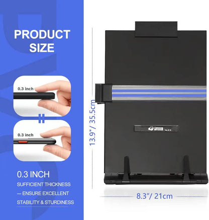 OSPNIEEK 2 Pack Desktop Document Holder Stand with 7 Adjustable Position, Black Metal File Organizer Copyholder for Typing Speech Reading A4 Letter Music Book Tablet Office, with Paper Clip Line Guide