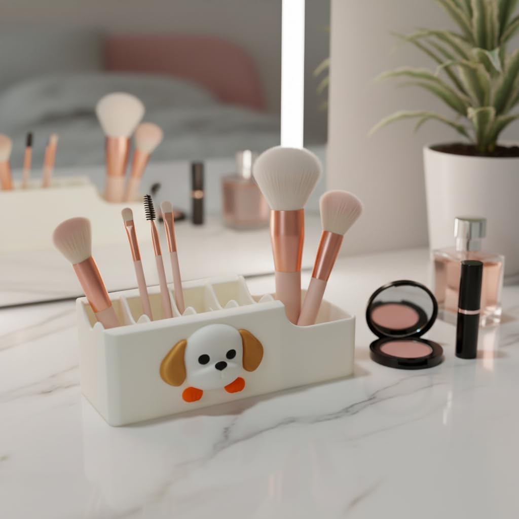 Cable Management Box, Dog Pattern Cord Organizer for Desk, Small Storage Tray for Cables, Chargers, Adapters, Power Strip, Nightstand Organizer, White (6.2 x 3.3 x 2.2 Inch)
