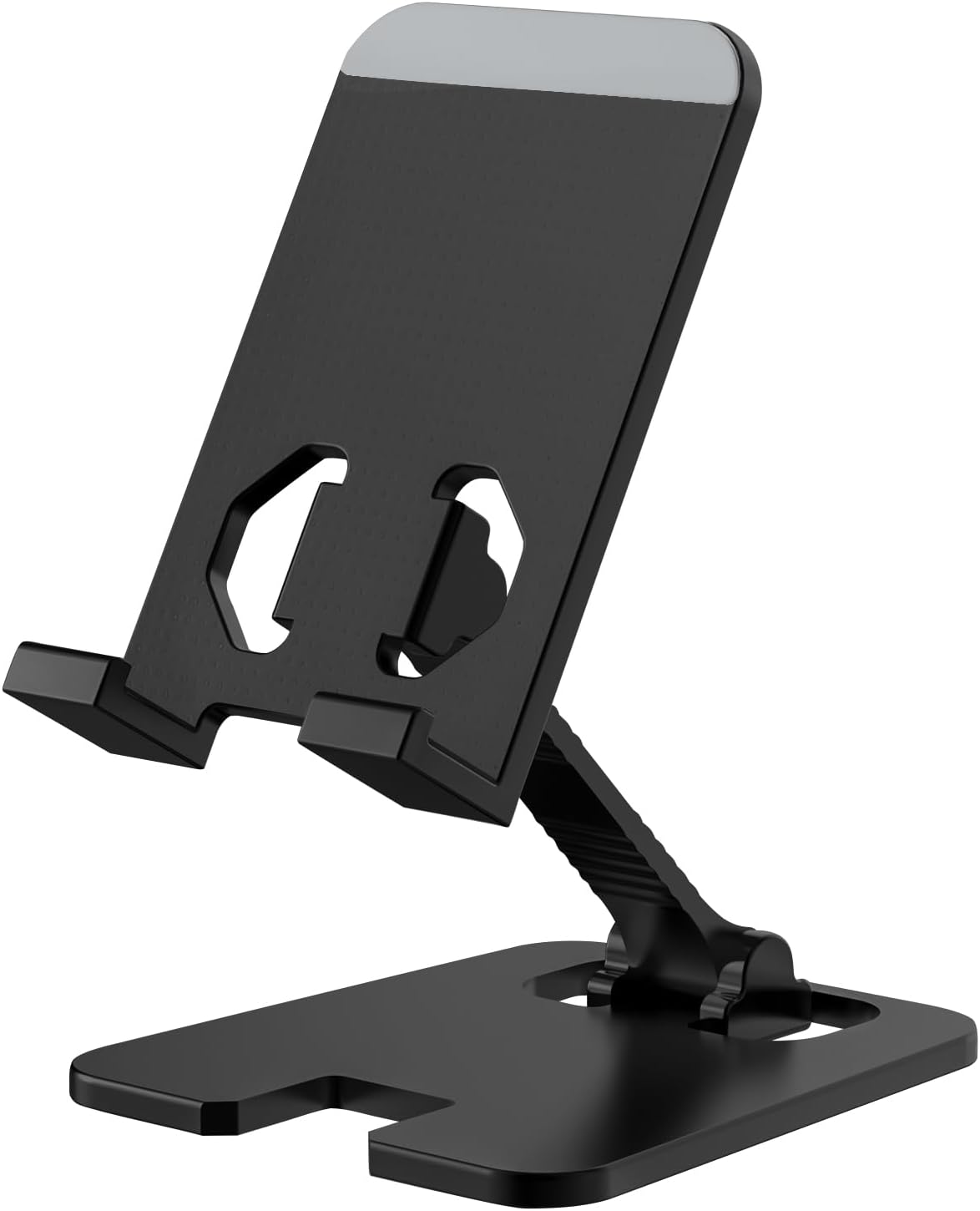 Amzpas Adjustable Cell Phone Stand Metal, Foldable Desktop Cellphone Stand with Anti-Slip Base and Convenient Charging Port, for Phone 17 16 15 14 13 12 11 Pro Xs Xs Max Xr X 8, All Phones