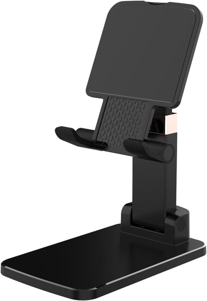 Adjustable Cell Phone Stand for Desk, Heavy Duty Black Phone Holder with Foldable & Stable Desktop Stand Compatible with iPhone 17 16 15 14 13 Pro Max, All Smartphones
