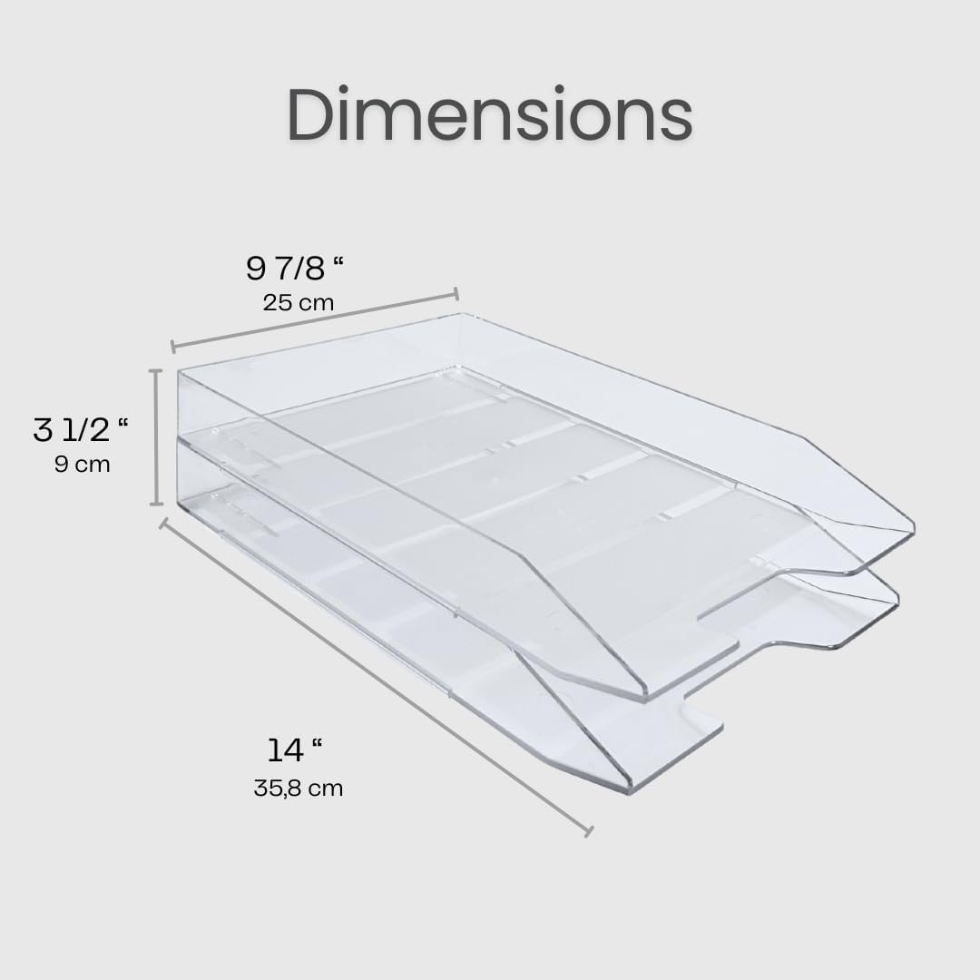 Acrimet 2 Tier Paper Organizer Letter Tray - Plastic Stackable Desk File Organizer, Front Load Paper Sorter Organizer for Letter/A4 Office File Folder Holder - Clear Crystal