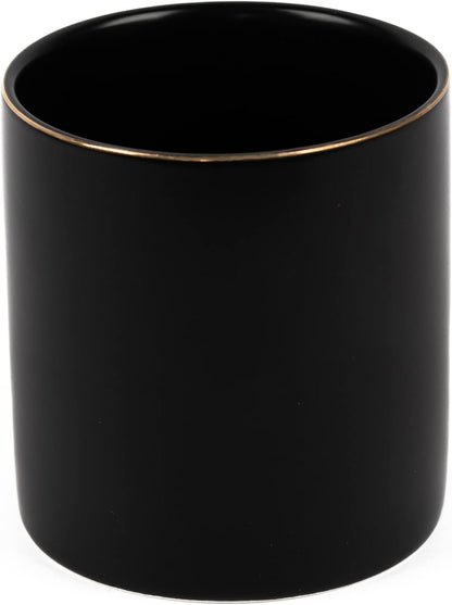 HANKOR Ceramic Pencil Holder for Desk - Cute Gold Trim Pen Aesthetic Makeup Brush Cup Holder Organizer for Desktop Storage Stationery Office Home Supplies, White