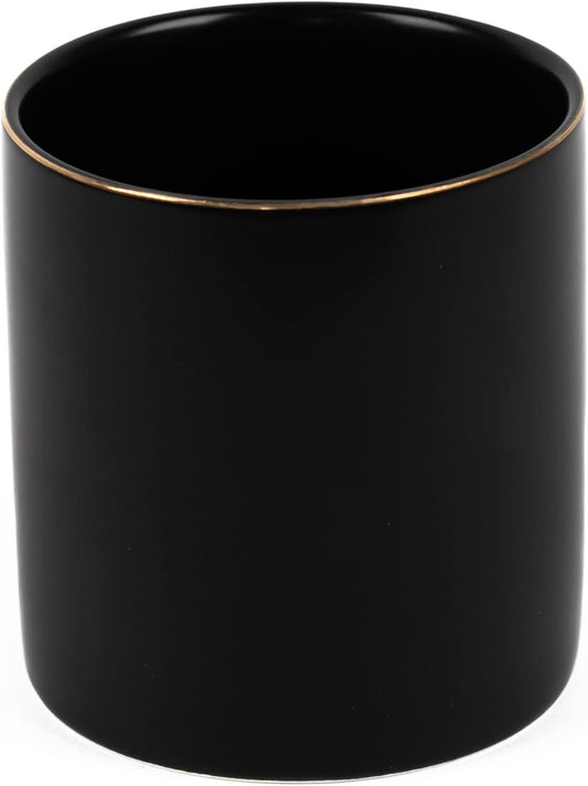 HANKOR Ceramic Pencil Holder for Desk - Cute Gold Trim Pen Aesthetic Makeup Brush Cup Holder Organizer for Desktop Storage Stationery Office Home Supplies, White