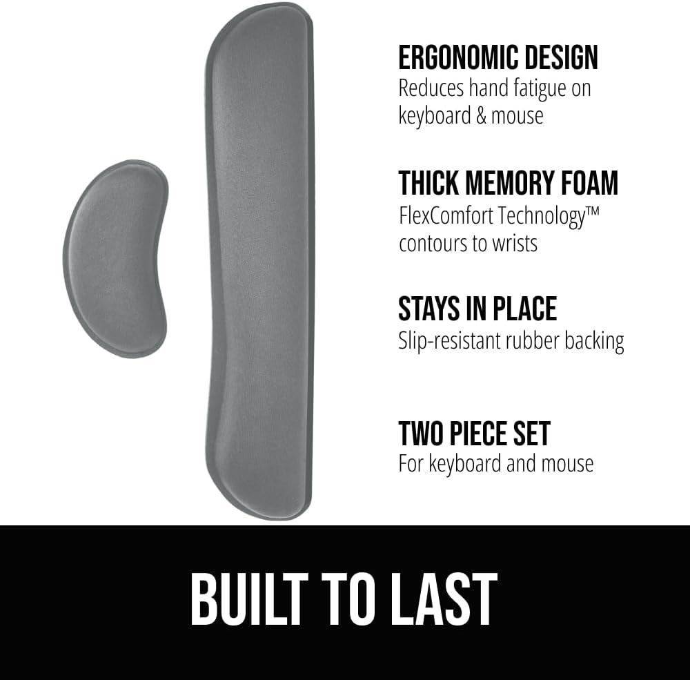 GORILLA GRIP Silky Memory Foam Wrist Rest for Computer Keyboard, Mouse, Ergonomic Design for Typing Pain Relief, Desk Pads Support Hand and Arm, Mousepad Rests, Stain Resistant, 2 Piece Pad, Black